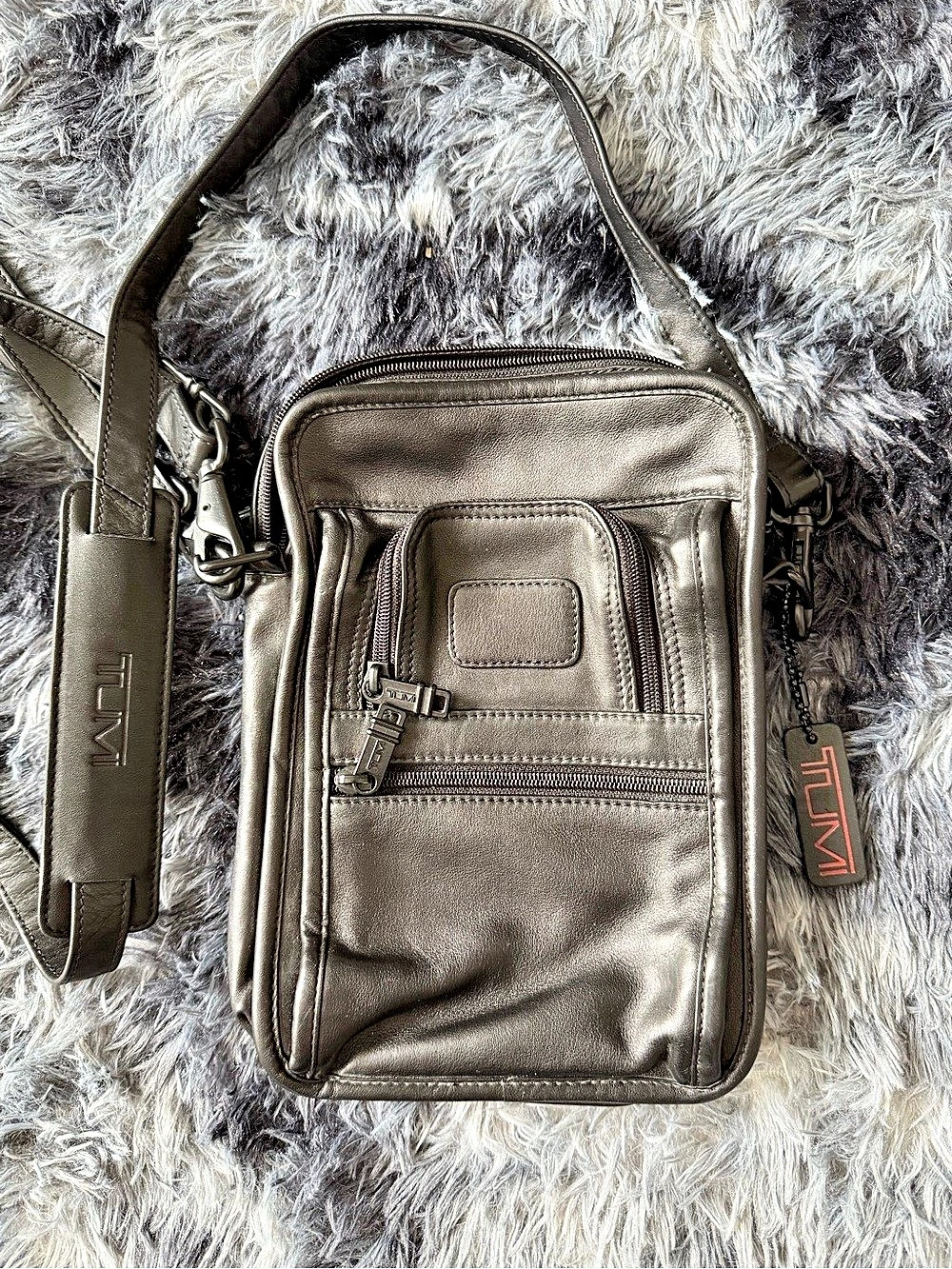 TUMI Black Leather  Crossbody Messenger Bag